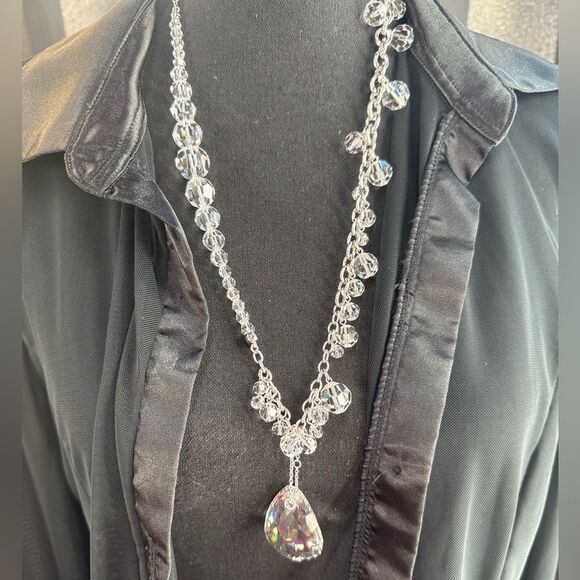 Swarovski Clear Crystal Teardrop Necklace – Rhodium Plated, Swan Logo, Boxed - Picture 7 of 15